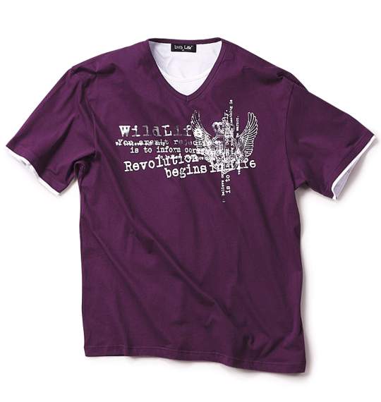 WILD LIFE シャツ+Tシャツ(半袖) ブラック×パープル