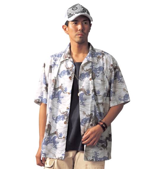 魁 龍柄シャツ(半袖) オフホワイト