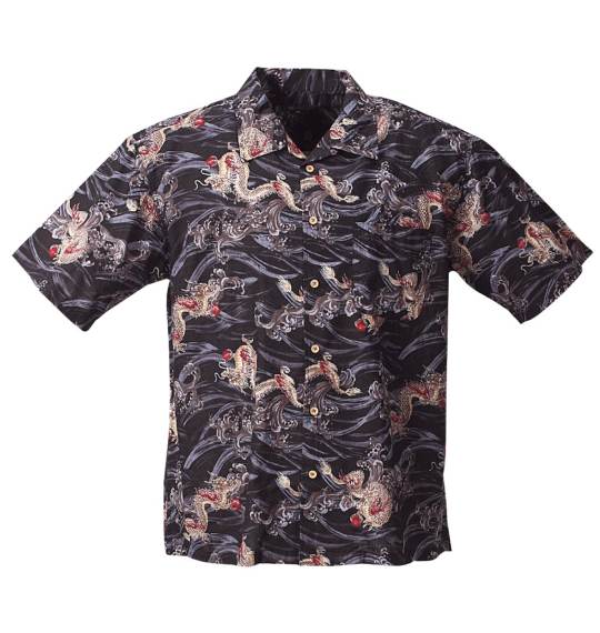 魁 龍柄シャツ(半袖) ブラック