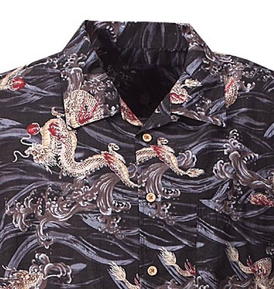 魁 龍柄シャツ(半袖) ブラック