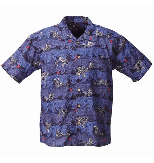 魁 鯉柄シャツ(半袖) ネイビー