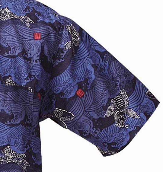 魁 鯉柄シャツ(半袖) ネイビー