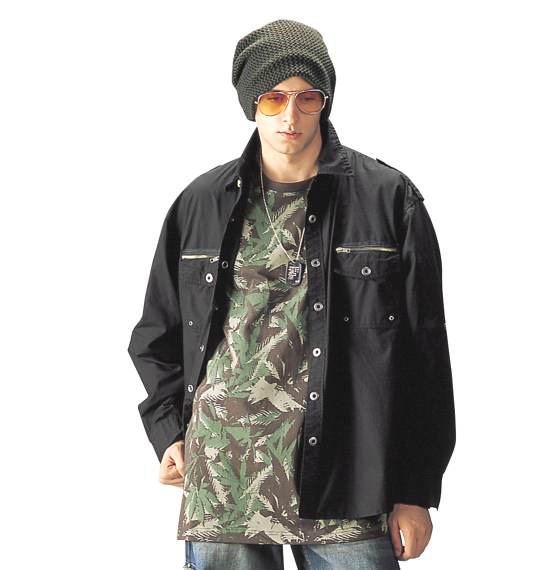 OUTDOOR PRODUCTS ドット釦シャツ ブラック