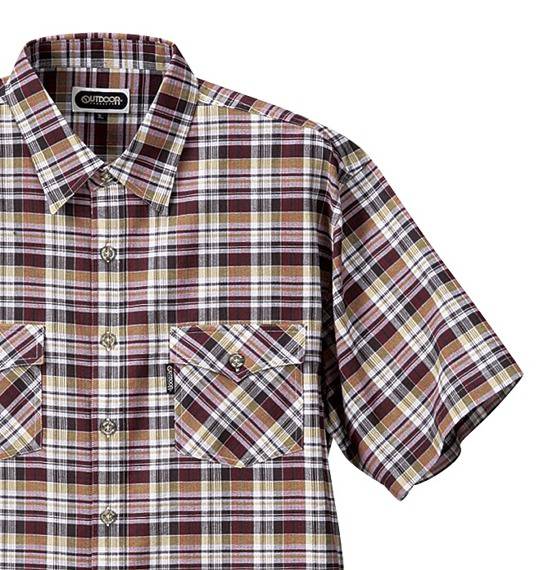 OUTDOOR PRODUCTS チェックシャツ(半袖) ブラウン×マスタード