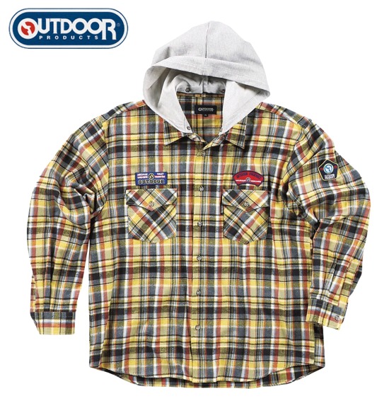 OUTDOOR PRODUCTS チェックネルシャツ イエロー系