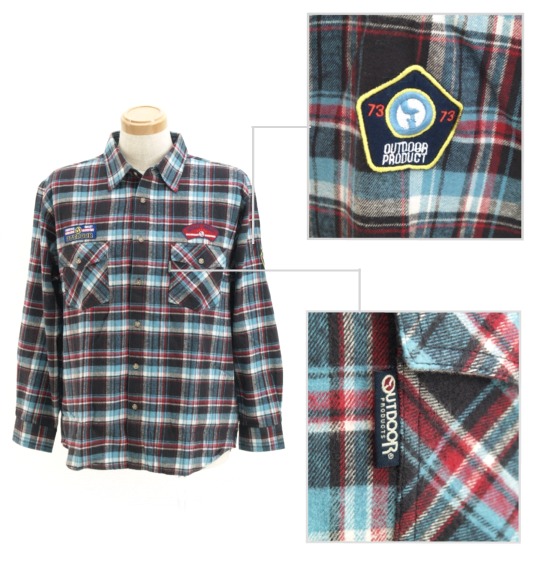 OUTDOOR PRODUCTS チェックネルシャツ ブルー系