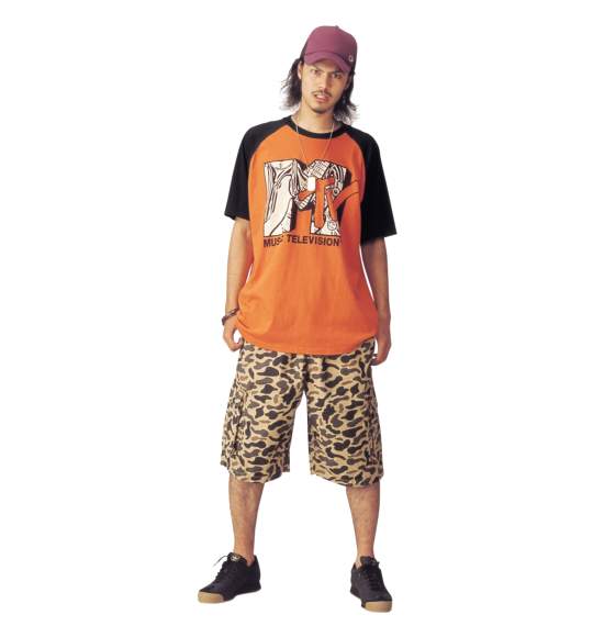 MUSIC TELEVISION ラグランTシャツ(半袖) オレンジ×ブラック