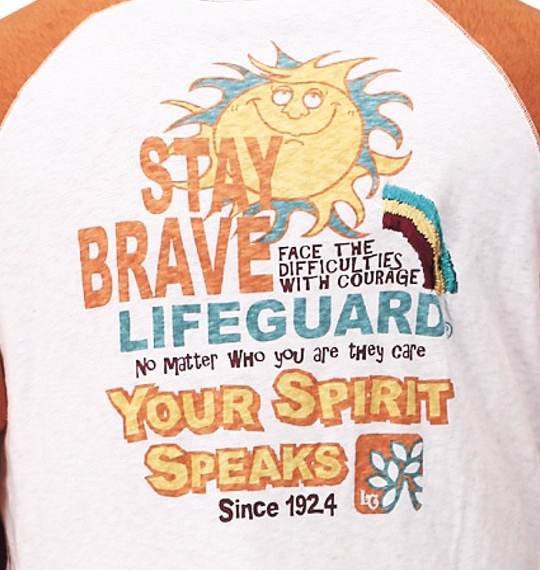 LIFE GUARD ラグランTシャツ オフホワイト×オレンジ