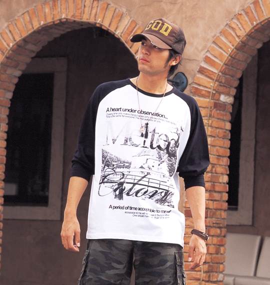 Pincponc ラグランTシャツ ホワイト×ブラック