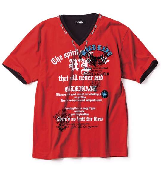 WILD LIFE フェイクVTシャツ(半袖) レッド×ブラック