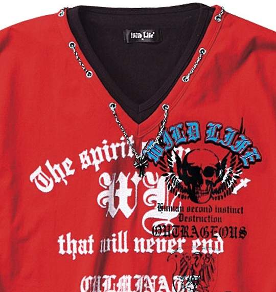 WILD LIFE フェイクVTシャツ(半袖) レッド×ブラック