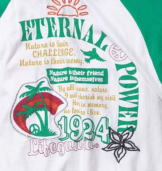 LIFE GUARD ラグランTシャツ(半袖) オフホワイト×グリーン