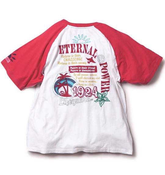 LIFE GUARD ラグランTシャツ(半袖) オフホワイト×ピンク