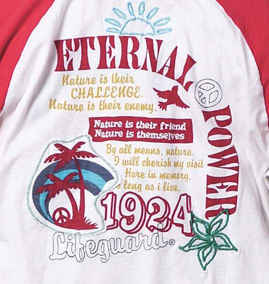 LIFE GUARD ラグランTシャツ(半袖) オフホワイト×ピンク