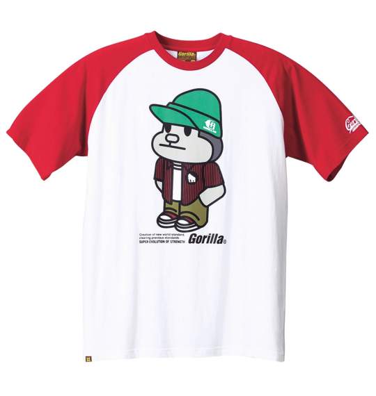 Gorilla ラグランTシャツ半袖 ホワイト×レッド