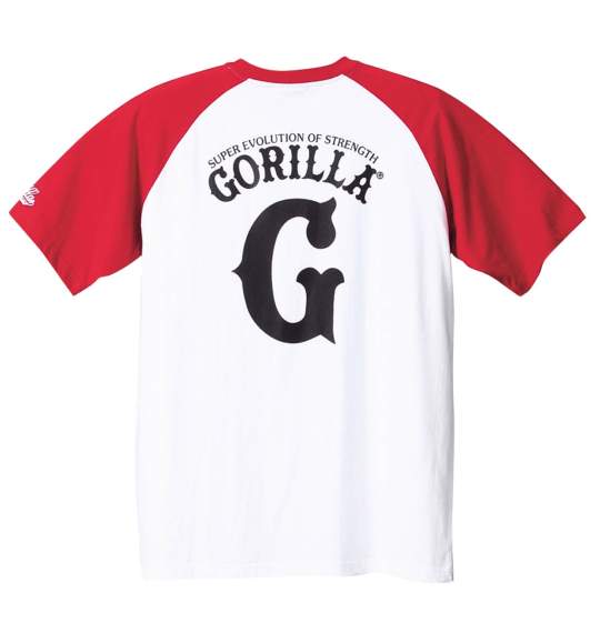 Gorilla ラグランTシャツ半袖 ホワイト×レッド