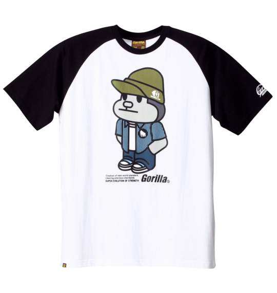 Gorilla ラグランTシャツ半袖 ホワイト×ブラック