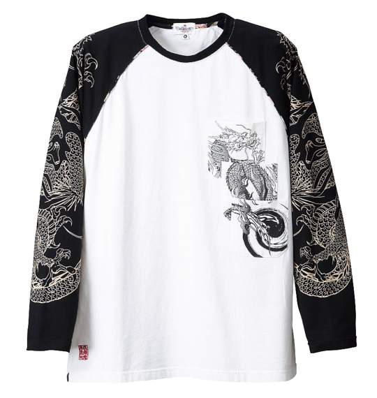絡繰魂 和柄ラグランTシャツ オフホワイト