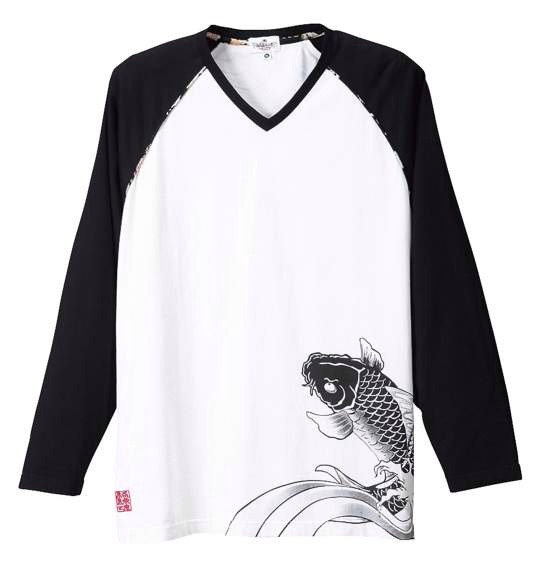 絡繰魂 和柄ラグランVTシャツ オフホワイト