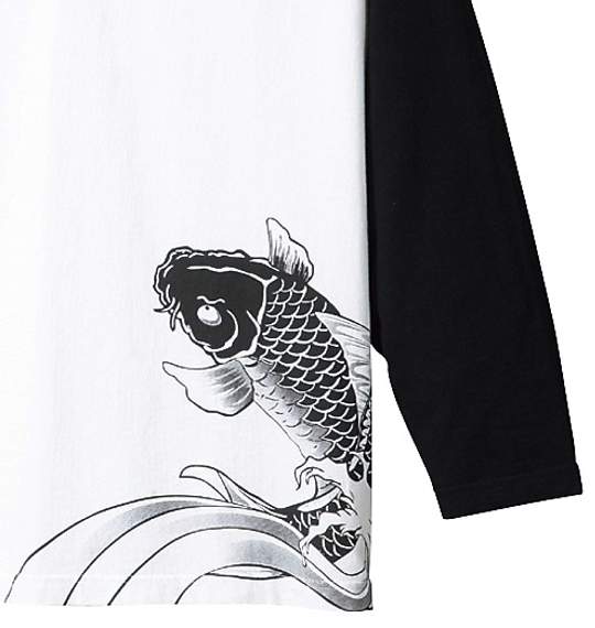 絡繰魂 和柄ラグランVTシャツ オフホワイト