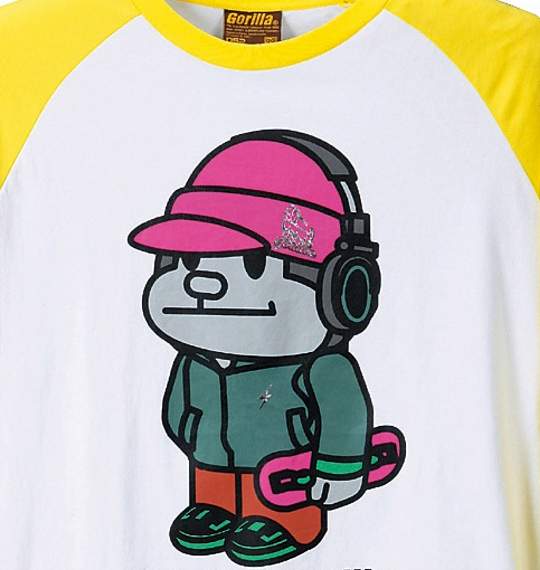 Gorilla ラグランTシャツ ホワイト×イエロー