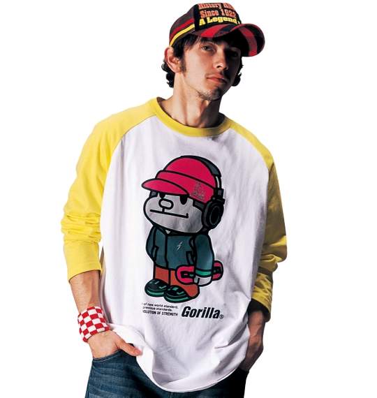 Gorilla ラグランTシャツ ホワイト×イエロー