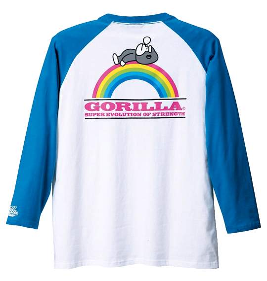 Gorilla ラグランTシャツ ホワイト×ターコイズ