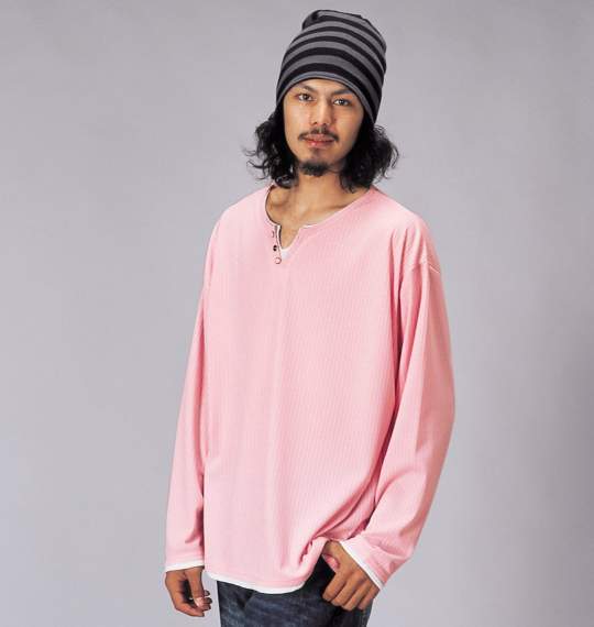 Pincponc フェイクヘンリーTシャツ ピンク