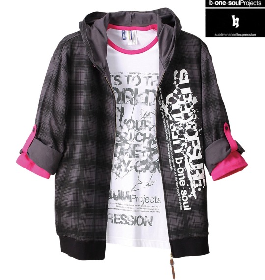 b-one-soul パーカー+ラグラン七分Tシャツ チャコール×ピンク