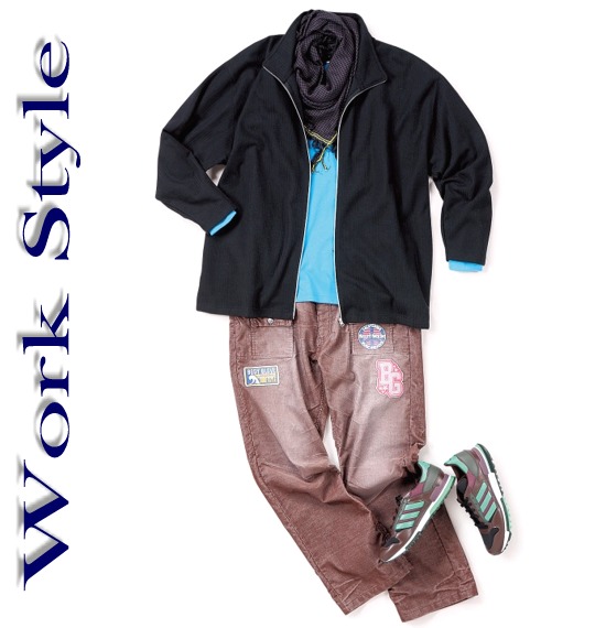 COLLINS ワッフルジップ+VTシャツ半袖 ブラック×ホワイト