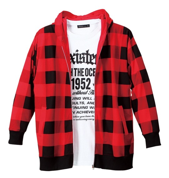 COLLINS ファー付パーカー+Tシャツ半袖 レッド×ホワイト