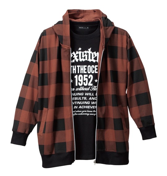 COLLINS ファー付パーカー+Tシャツ半袖 ブラウン×ブラック