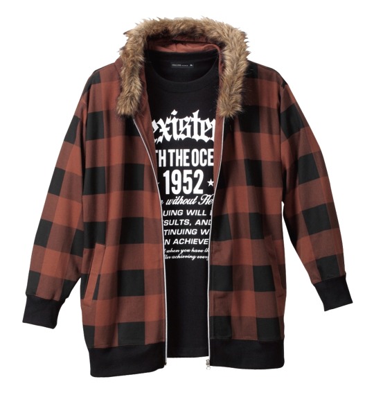 COLLINS ファー付パーカー+Tシャツ半袖 ブラウン×ブラック