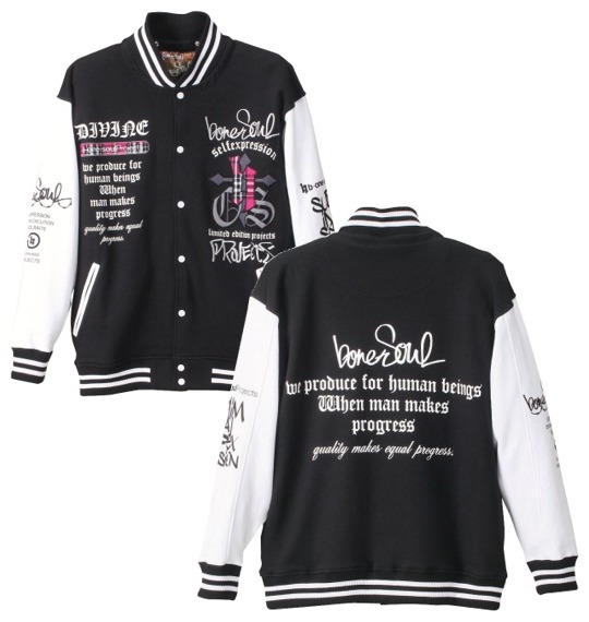 b-one-soul フード付スウェットスタジャン ブラック×ホワイト