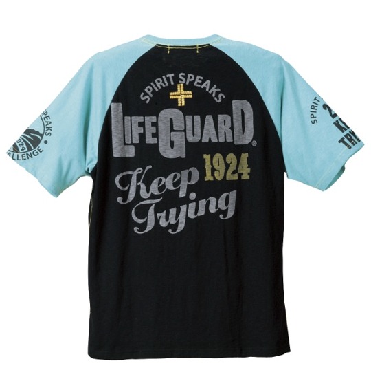 LIFE GUARD ラグランTシャツ(半袖) ブラック×ターコイズ