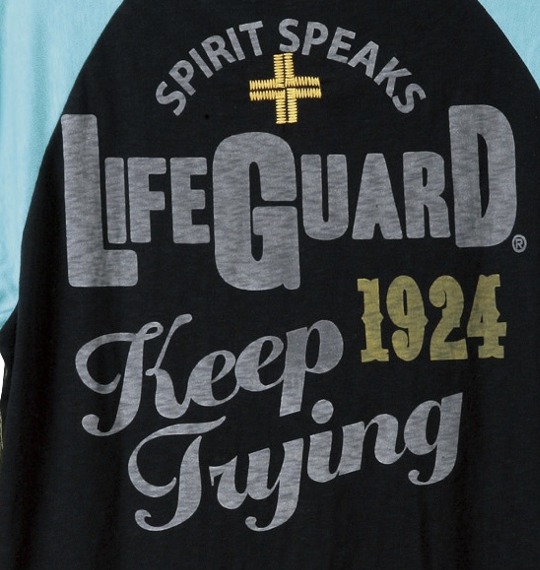 LIFE GUARD ラグランTシャツ(半袖) ブラック×ターコイズ