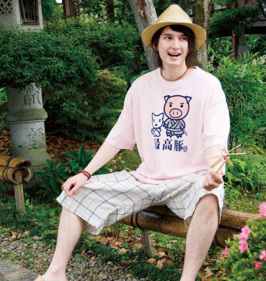 豊天 和柄 Tシャツ(半袖) ライトピンク