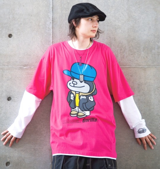 Gorilla Tシャツ ピンク×ホワイト