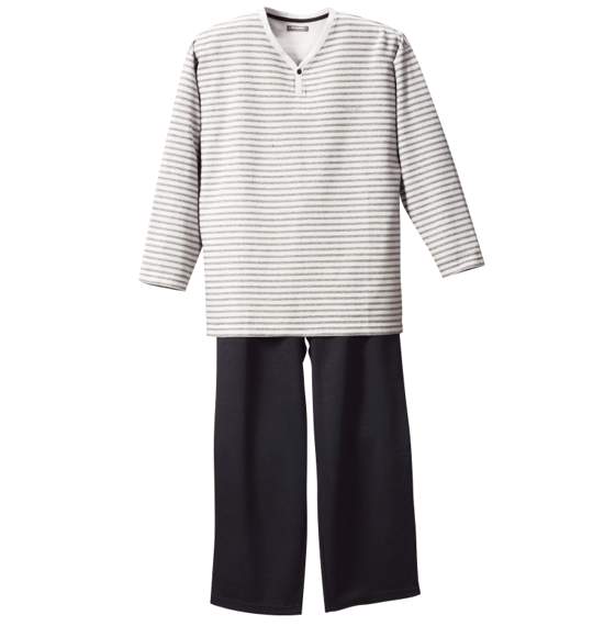 marie claire homme Yヘンリーパジャマ(長袖) グレー×ブラック