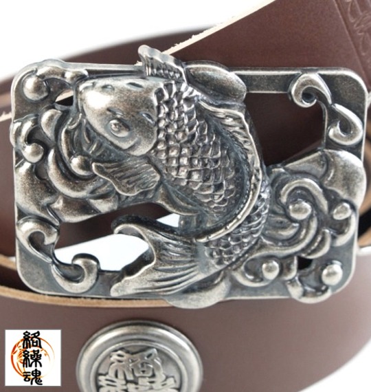 絡繰魂 和柄 鯉バックルベルト ブラウン