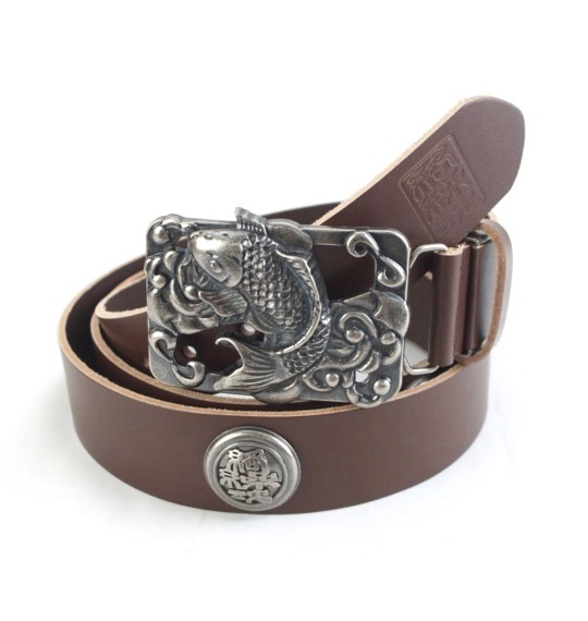絡繰魂 和柄 鯉バックルベルト ブラウン