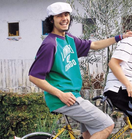 CHAMPION ラグランTシャツ(半袖) グリーン×パープル