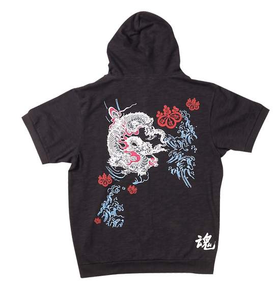 魂 フルジップTパーカー半袖 ブラック