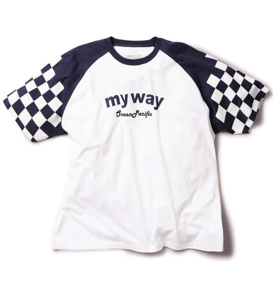 OCEAN PACIFIC ラグランTシャツ(半袖) ホワイト×ネイビー