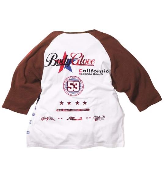 BODY GLOVE 七分ラグランヘンリーTシャツ ホワイト×ブラウン