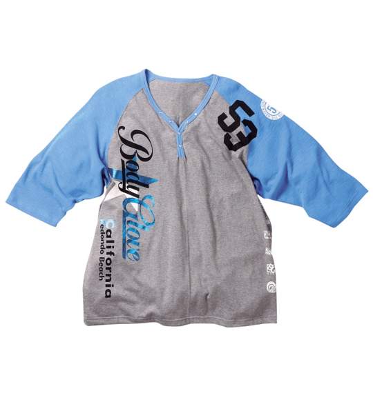 BODY GLOVE 七分ラグランヘンリーTシャツ モクグレー×ブルー
