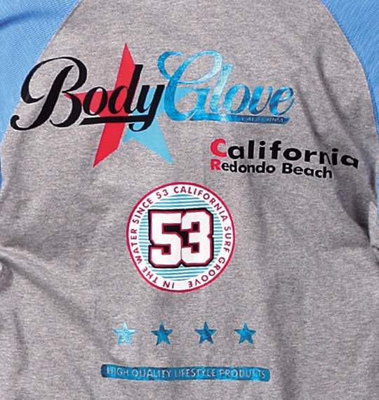 BODY GLOVE 七分ラグランヘンリーTシャツ モクグレー×ブルー
