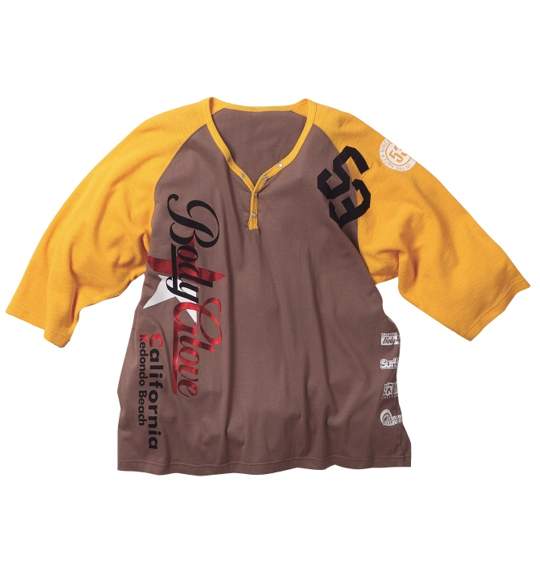 BODY GLOVE 七分ラグランヘンリーTシャツ ライトブラウン×イエロー
