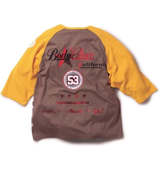 BODY GLOVE 七分ラグランヘンリーTシャツ ライトブラウン×イエロー