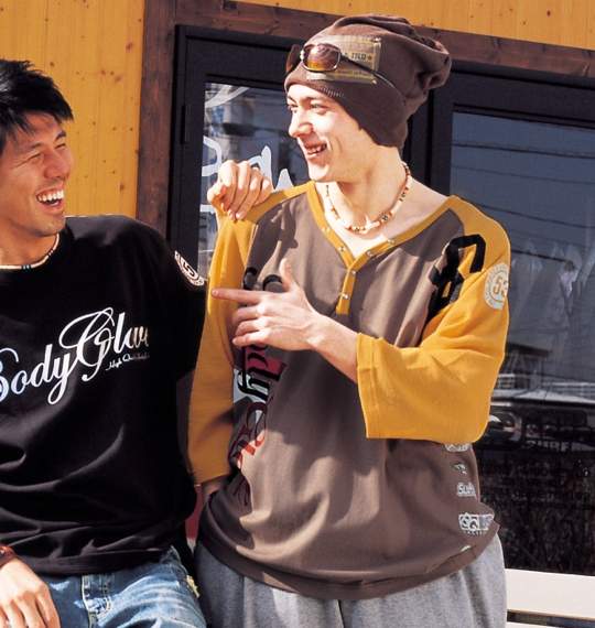 BODY GLOVE 七分ラグランヘンリーTシャツ ライトブラウン×イエロー